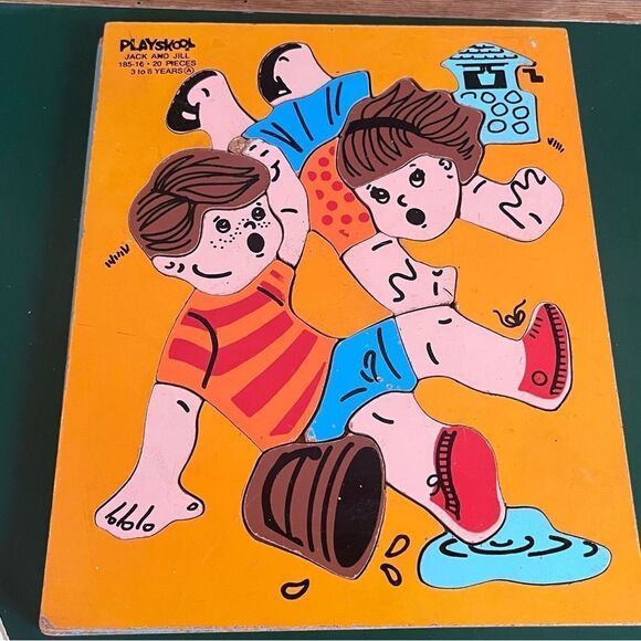 Vintage Playskool Wood Puzzle Nursery Rhymes Jack Jill Three Bears Humpty Dumpty - Picture 2 of 11